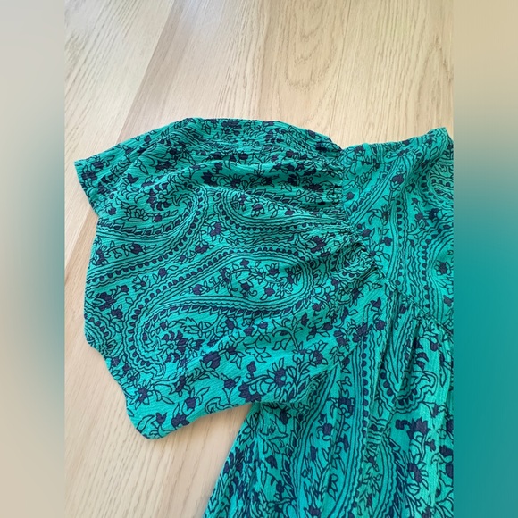 GO SOFTLY • Floral Tassel Zip Caftan Mumu Patio Midi House Dress Teal pockets M - Picture 2 of 7